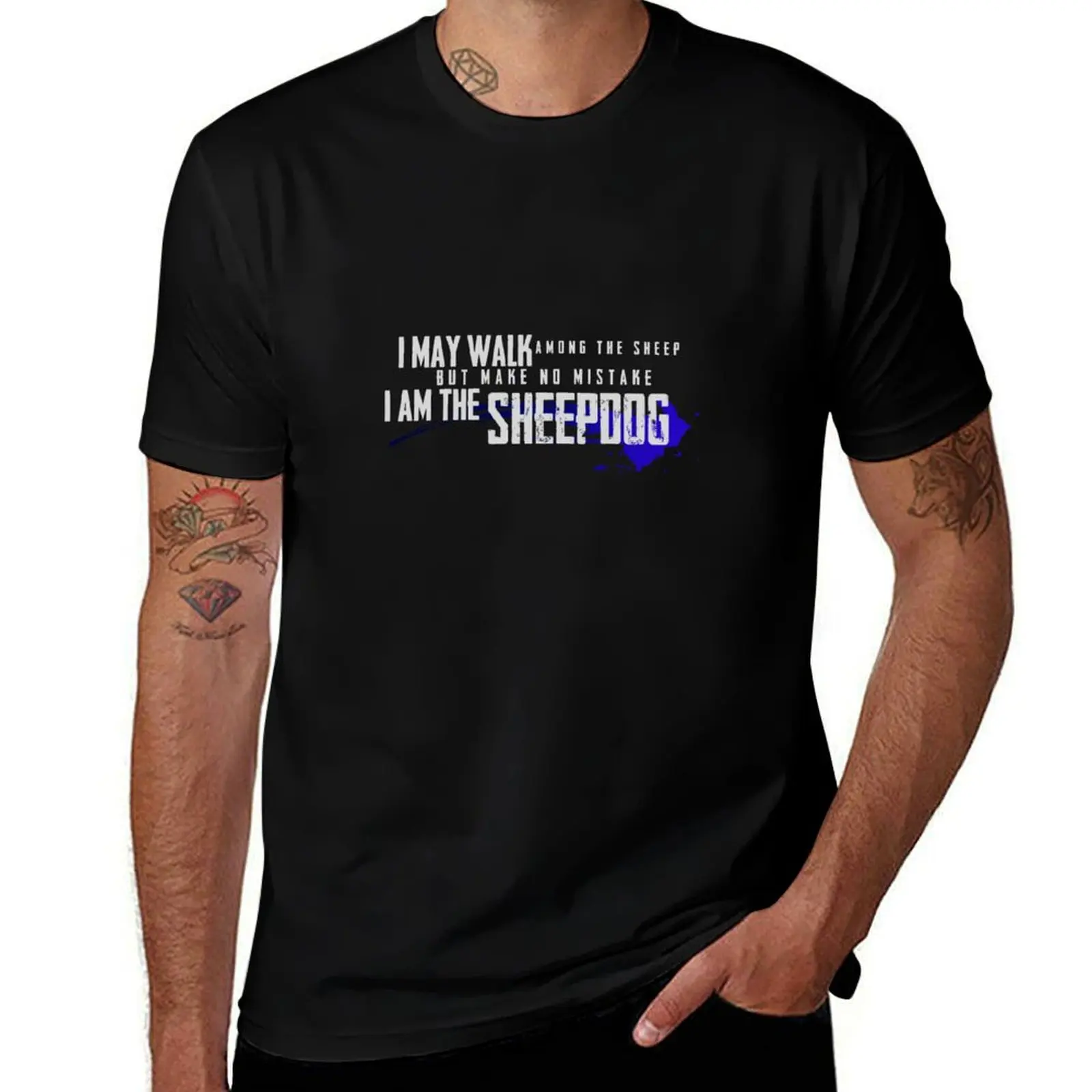 

Police Gift I Am The Sheepdog I Walk Among The Wolves T-Shirt heavyweights anime clothes vintage t shirt men
