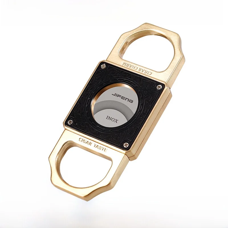 

Портативные ножницы для сигар JIFENG с двойным лезвием из чистой меди, модные, с отверстиями, из цинкового сплава, для ношения с собой, из немецкой нержавеющей стали