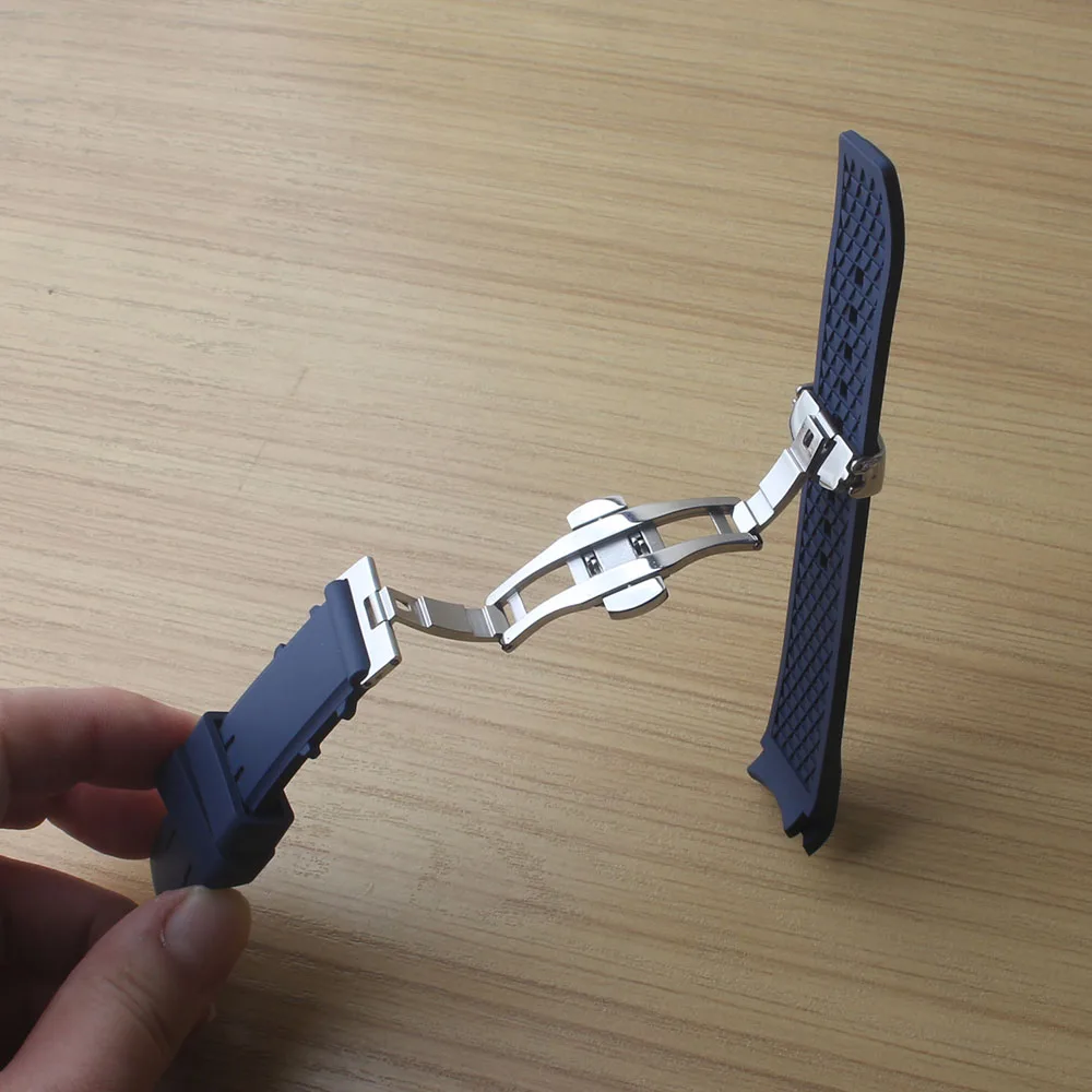 Gelang jam tangan untuk Rolex Seiko, gelang karet pendorong Fluororubber lembut ujung melengkung 18mm 20mm 21mm 22mm 24mm pria