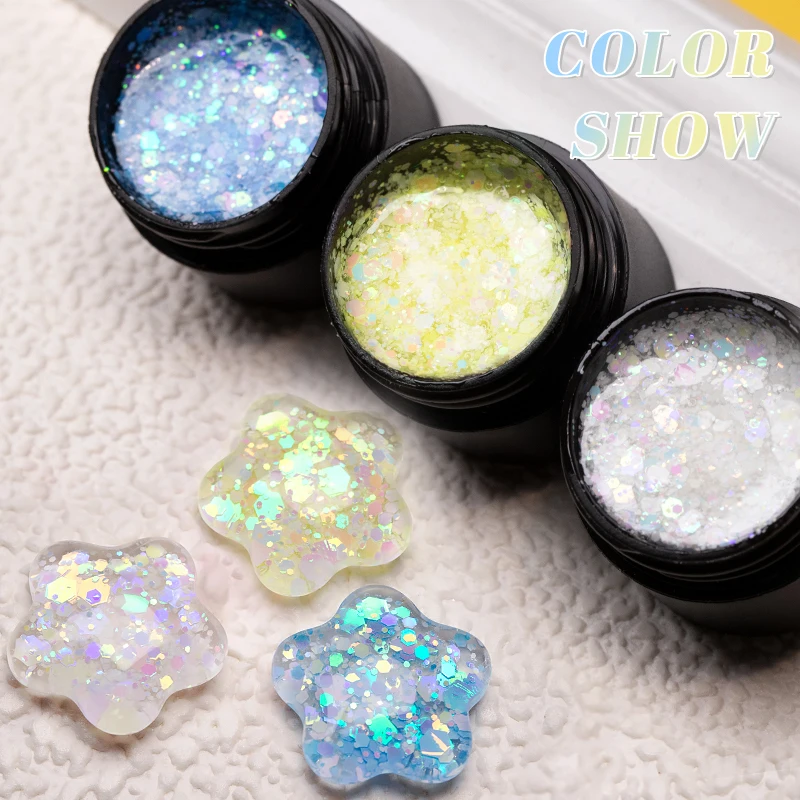 AWStorG 3 Colors 5ML Sparkling Blue Gel Nail Polish Sparkling All-match Whitening Sequins Fashionable Eye-catching Nail Supplies
