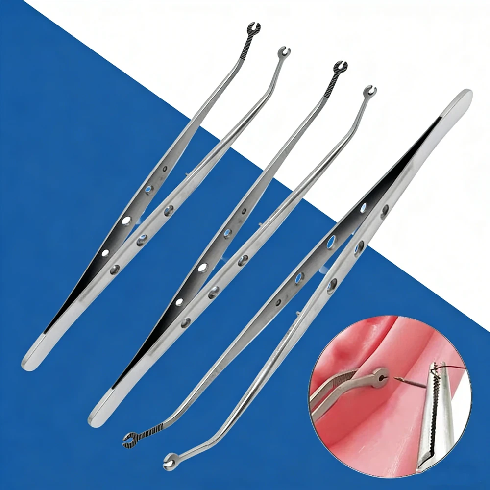 3 Pieces Dental Oral Surgery Instrument Set Stitching Tweezers Serrated Tip Forceps Needle Holder for Dental Suture Procedure