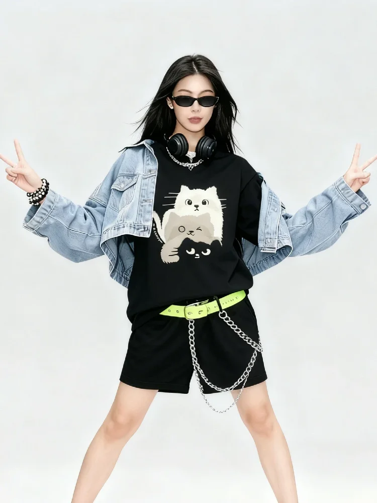 FOG X 11EZAT Unisex Streetwear 2026 Short-Sleeve T-Shirt Cat Graphic Crewneck Unisex Fashion Collaboration