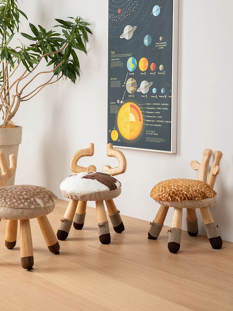 Little Deer Chair Children's Household Animal Solid Wood Stool Baby Kindergarten Desk Stool