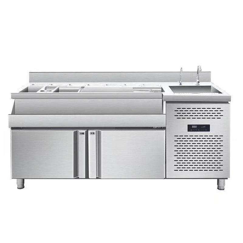 Commercial stainless steel bartending tables, workbenches, refrigerated consoles, bartending equipment