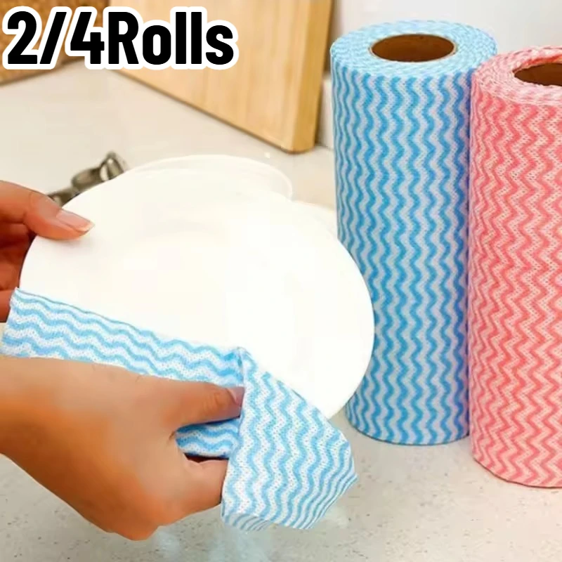 

2/4Rolls Three Color Tearable Fabric Roll Disposable Kitchen Absorbent Cloth Restaurant Cleaning Washing Wiping Dirty Item