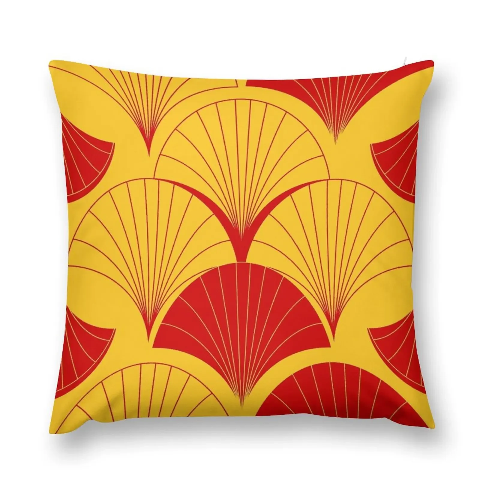 Asian Art Deco Red And Yellow Fan Pattern Throw Pillow Pillow Case Christmas Pillow Cover Pillowcases