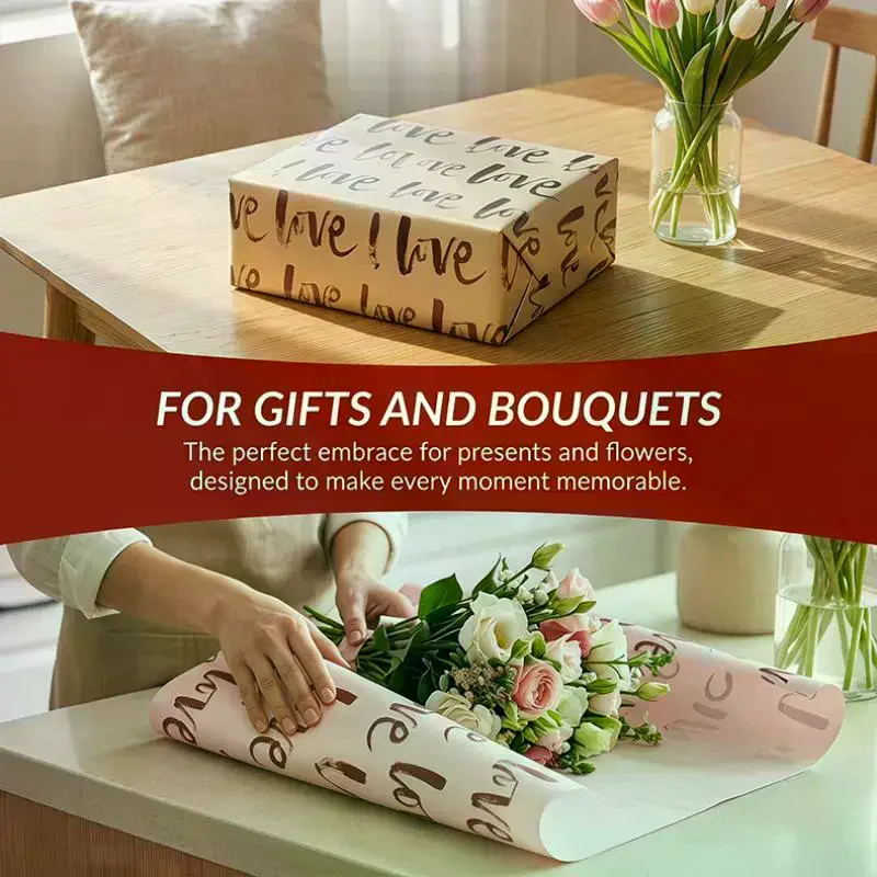 20 Sheets Per Pack Of Floral Wrapping Paper Love Pattern Valentine's Day Flower Rose Wrapping Paper Bouquet Wrapping Material