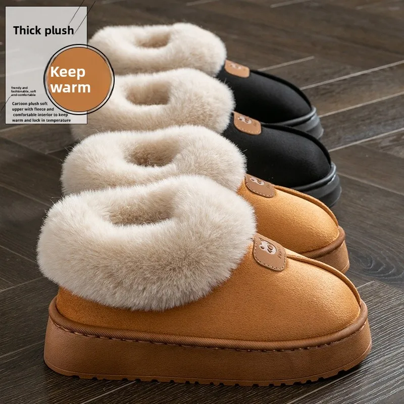 

Thi Bot Cotton Slippers ex Winter Warm Plu Casual oes Couples Matching Slip-On EVA Sole round Toe Beijing Sle