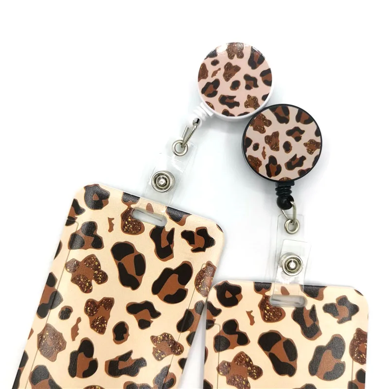 Classic Leopard Fashion Women Card Holder Lanyard Colorful Retractable Badge Reel Nurse Doctor Exhibition ID Card Clips Badge