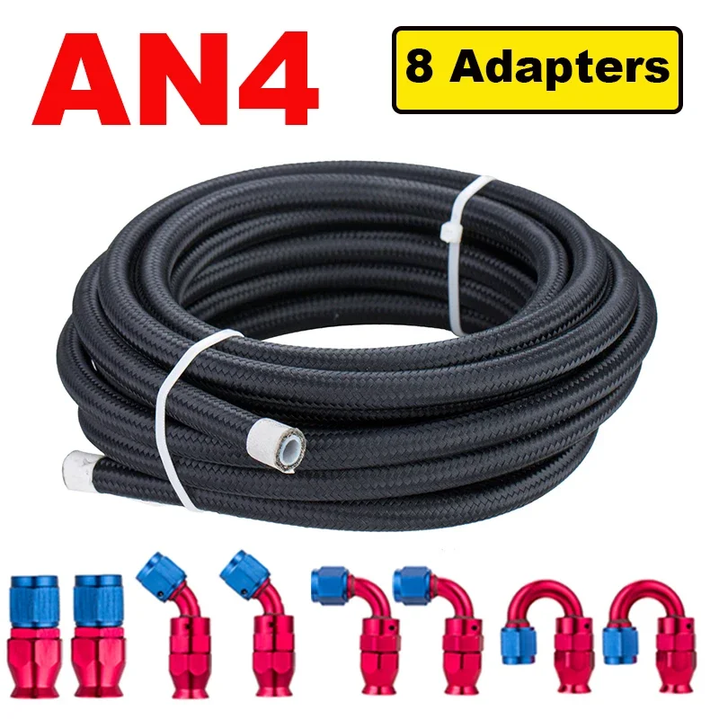 6M 20FT AN4 AN6 AN8 PTFE Nylon Roestvrij Staal Gevlochten Brandstof Gas Olie Lijn Slang Montage 0+45+90+180 Graden 8x Eindfitting Adapter