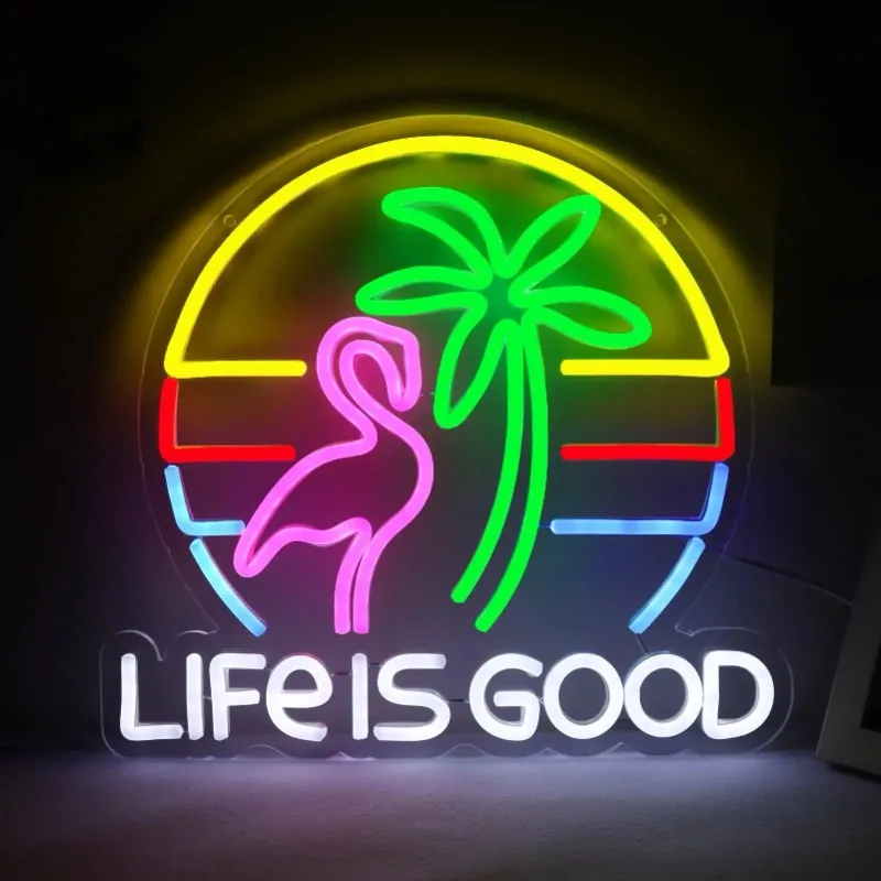 LIFE IS GOOD Cocktail Neon Signs for Wall Decor USB Powered Neon Lights for Bedroom Wall Decor Gift for Friend Led Signs Decor