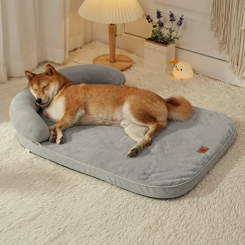 

Лежанка для собак из пены с эффектом памяти, всесезонная, теплая, с подушкой для поддержки шеи, удобный коврик для средних собак, для использования в помещении