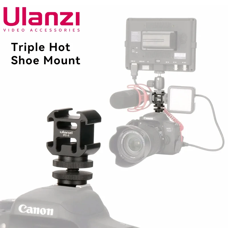 Ulanzi PT-3S Triple Hot Shoe Mount Adapter Koude Schoen Breiden Monitor Mic Vullen Licht Voor Nikon Canon Sony Dslr Camera accessoires