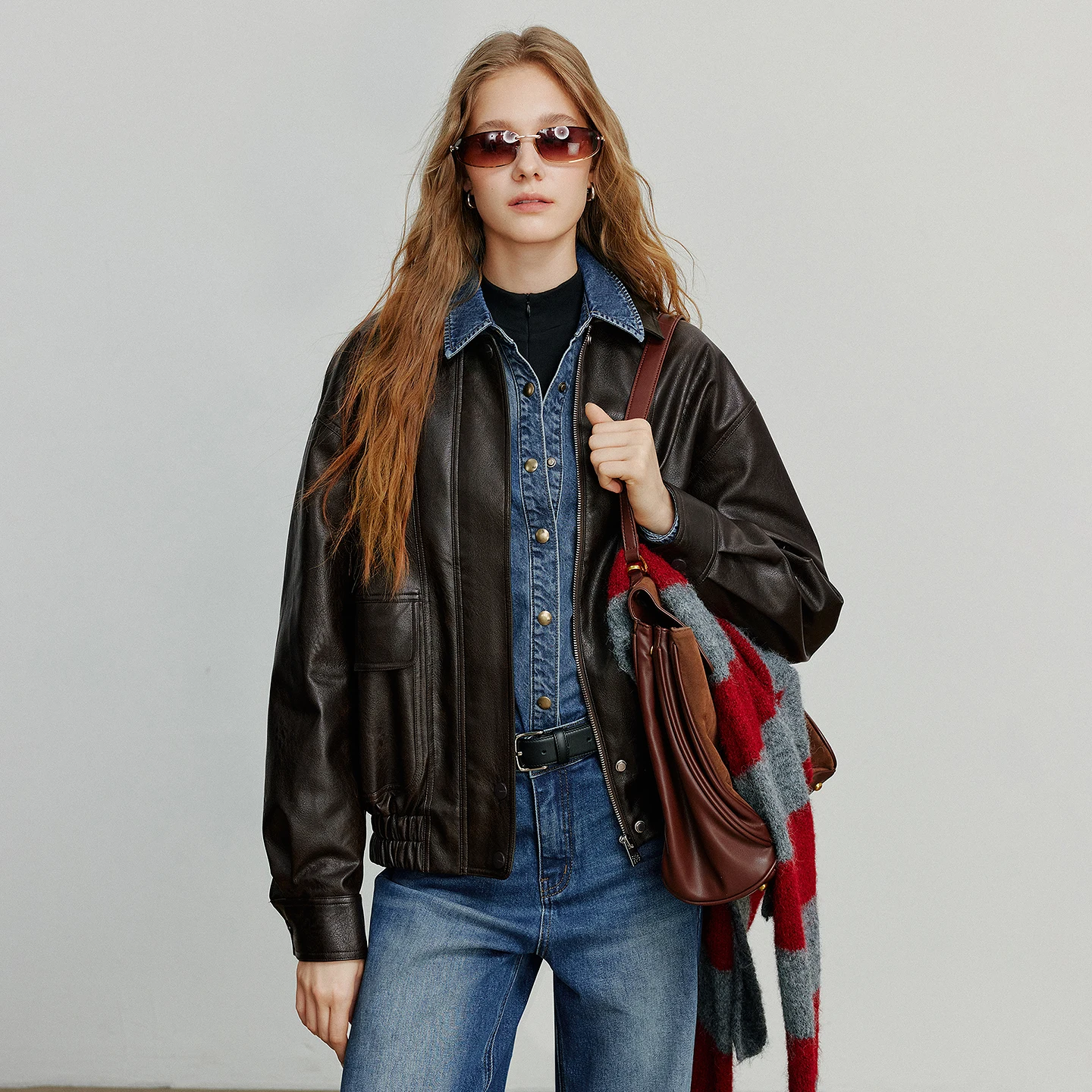 TOYOUTH Women PU Leather Jacket 2025 Autumn New Retro Street Motorcycle Faux Leather Jacket Coat Coffee
