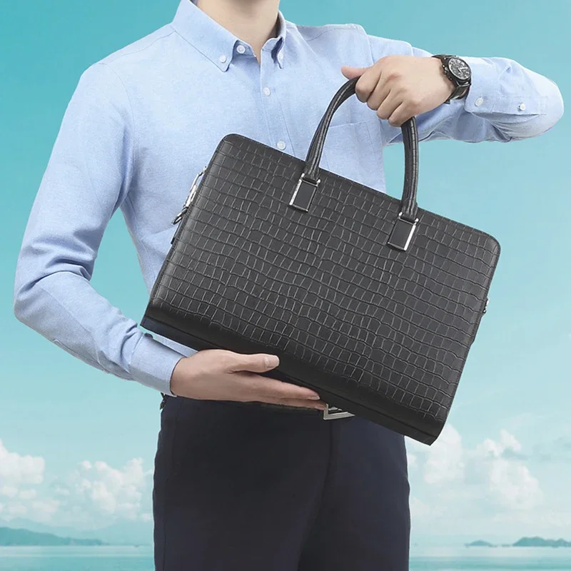 Vintage Genuine Leather Briefcase for Man Top Layer Cowhide 15.6 Inch Laptop Document Handbag Shoulder Business Portable Bag