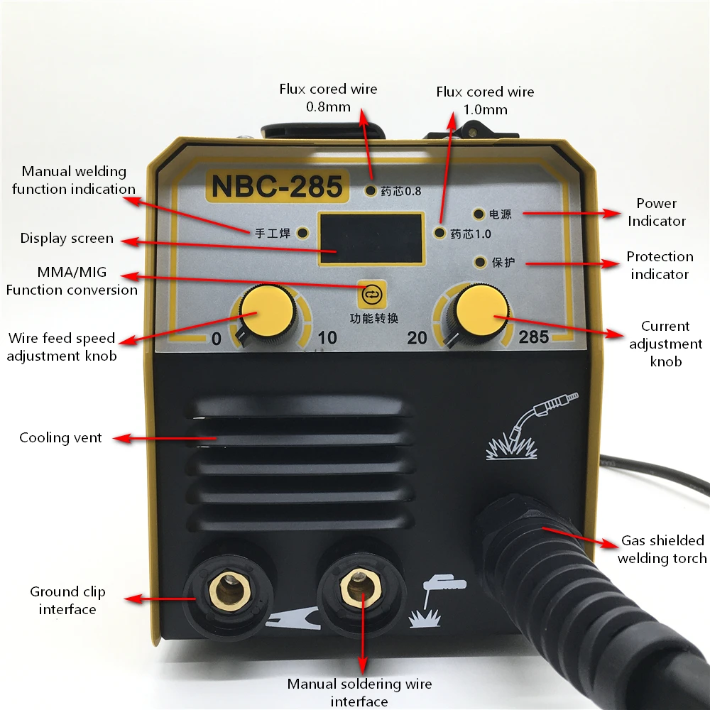 Gasless MIG Welders Arc Welding Machine 2 In 1 3500W 285A 50CM/MIN Semi-automatic Wire Feed Welding DC Inverter Welder Machine