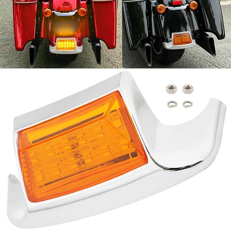 Motorcycle Lens Rear Fender Tip Light Lamp Edge LED Chrome For Harley Heritage Softail Electra Glide Road King FLHR 1996-2013