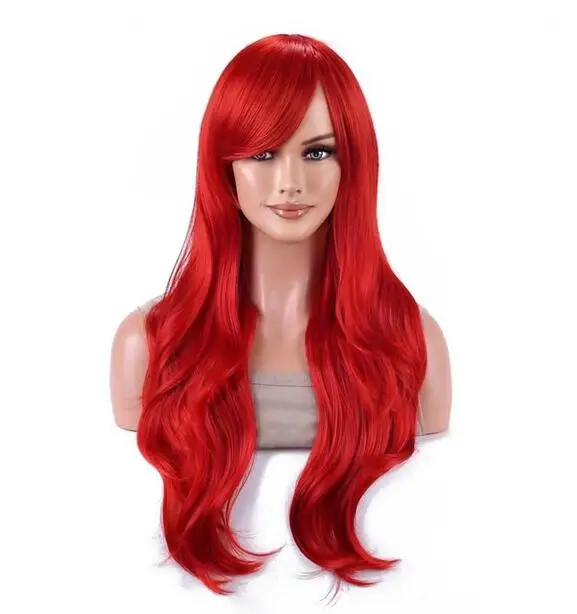 Mermaid wig with long red curly body and wave fake