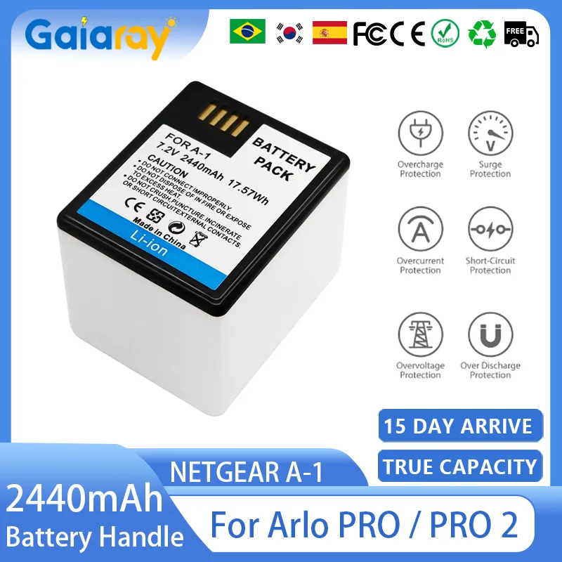 High Capacity 2440mAh 7.2V Rechargeable Battery for Arlo Pro/Pro2 NETGEAR A-1 Camera Batteries Security Monitor Replacement