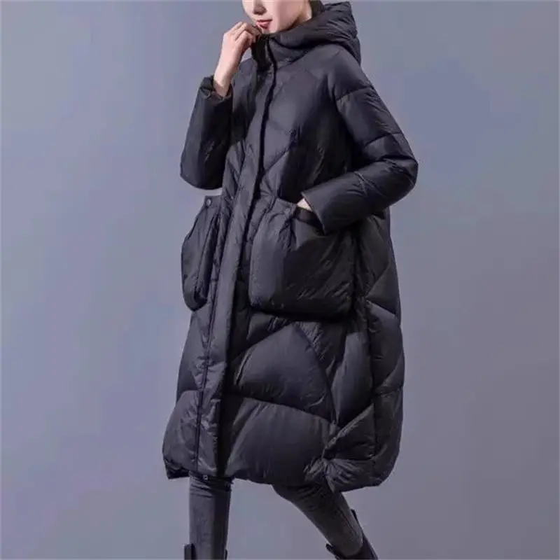 Large Size Women\'s Clothing Loose Light And Thin Long Cotton Jacket 2024 Winter New Fashion Warm  Hooded Padded Coat Parka A273