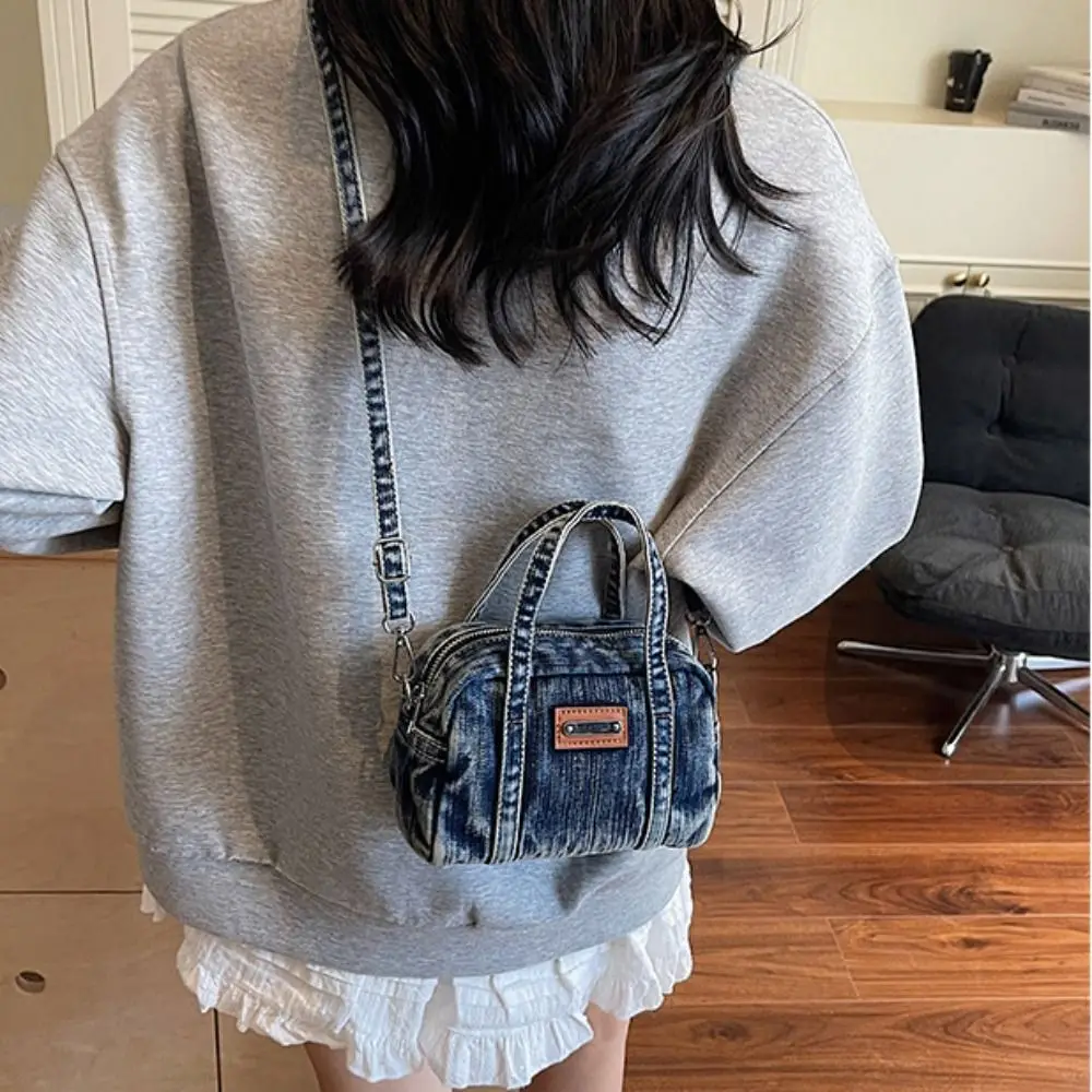 عادية Y2K الدنيم حقيبة قماش قنب الشارع نمط حقيبة تسوق حقيبة يد خمر سعة كبيرة بلون الصلبة حقيبة كروسبودي الشارع الشهير