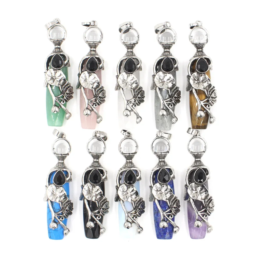 Lotus Leaf Crystal Pendants Reiki Pendulum Natural Stone Charms Crystal Fashion Jewelry Wholesale 10pcs