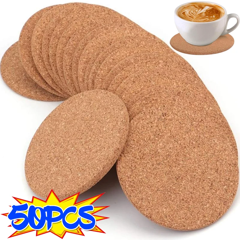 50/1pcs Natural Cork Coasters Heat Insulation Round Shape Cup Mats Dia 9cm Wine Coffee Tea Table Pad Home Office Kitchen Tool