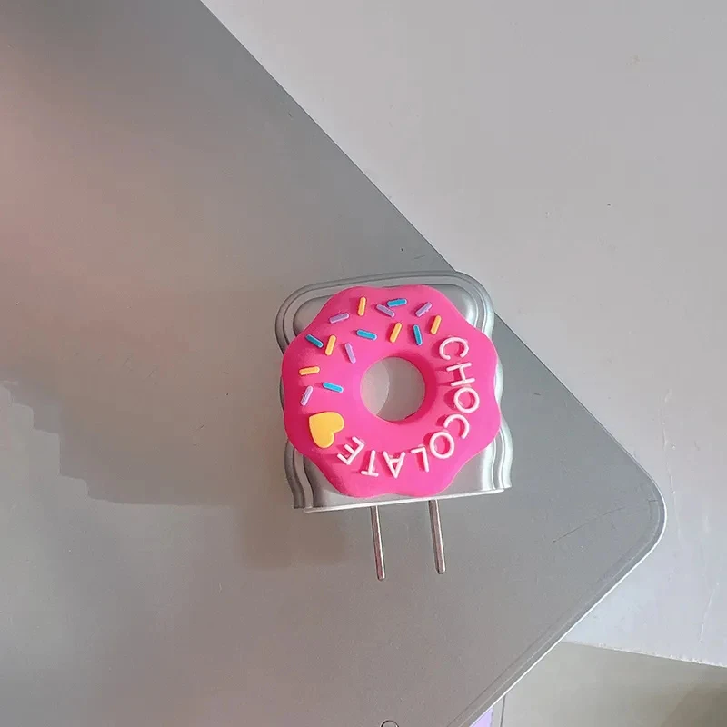 Y2k Cute Rose Red Doughnut Electroplating Charger Cover For IPhone 11 12 13 14 15 18W-20W Charge Protection Cover Charger Sleeve