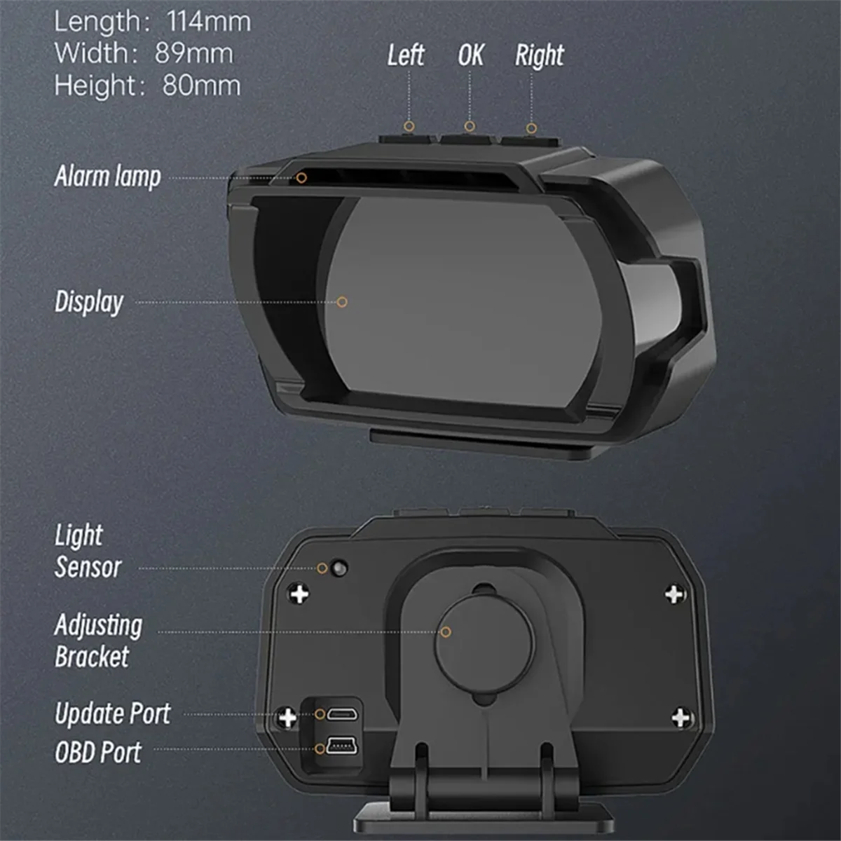

Durable New OBD+GPS Speedometer Car Head-Up Display HUD Overspeed Alarm Water Temp Tachometer LCD Display Oil Temperature Gauge