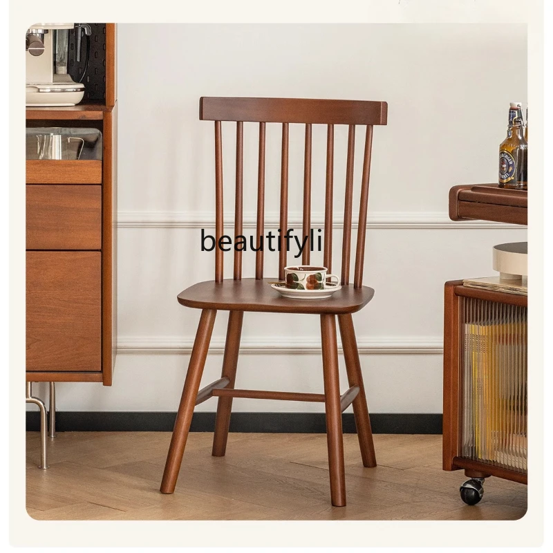 

Nordic all solid wood restaurant desk chair high backrest simple modern home log chair