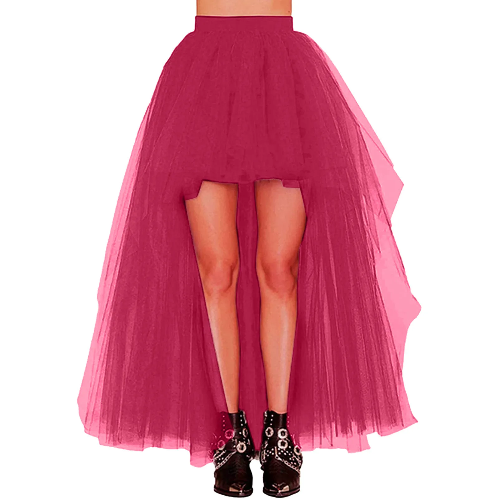 Dames Tutu Party Prom Rok Hi-low Zwarte Tule Petticoat Onderrok Chique Hippie Gezwollen Drukte Rokken Lange Festival Feestoutfit