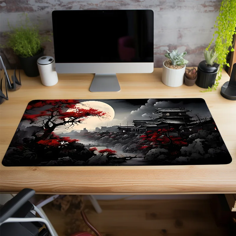 لوحة ماوس ساموراي الليلية ملحقات مكتبية يابانية وسادات ماوس ألعاب كبيرة جدًا للمكتب وقاعدة مطاطية غير قابلة للانزلاق للكمبيوتر