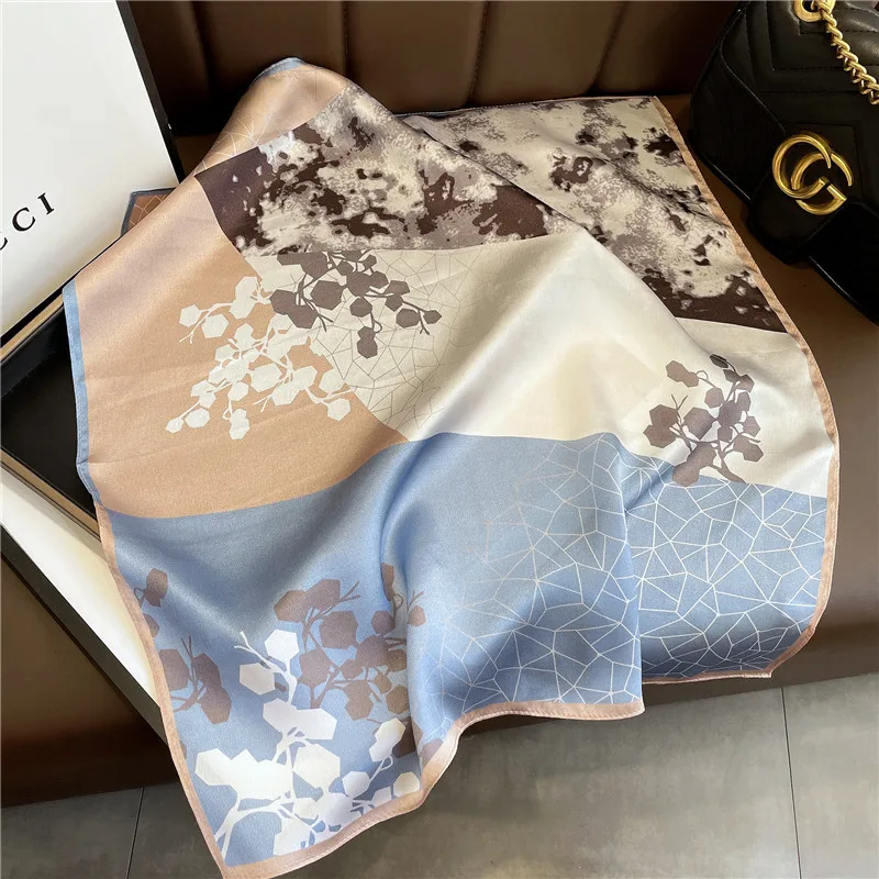 Headkerchief cetim de seda impresso para mulheres, gravata no pescoço para cabelo, mão e pulso cachecol, foulard xale, hijab bandana, design de luxo, K57