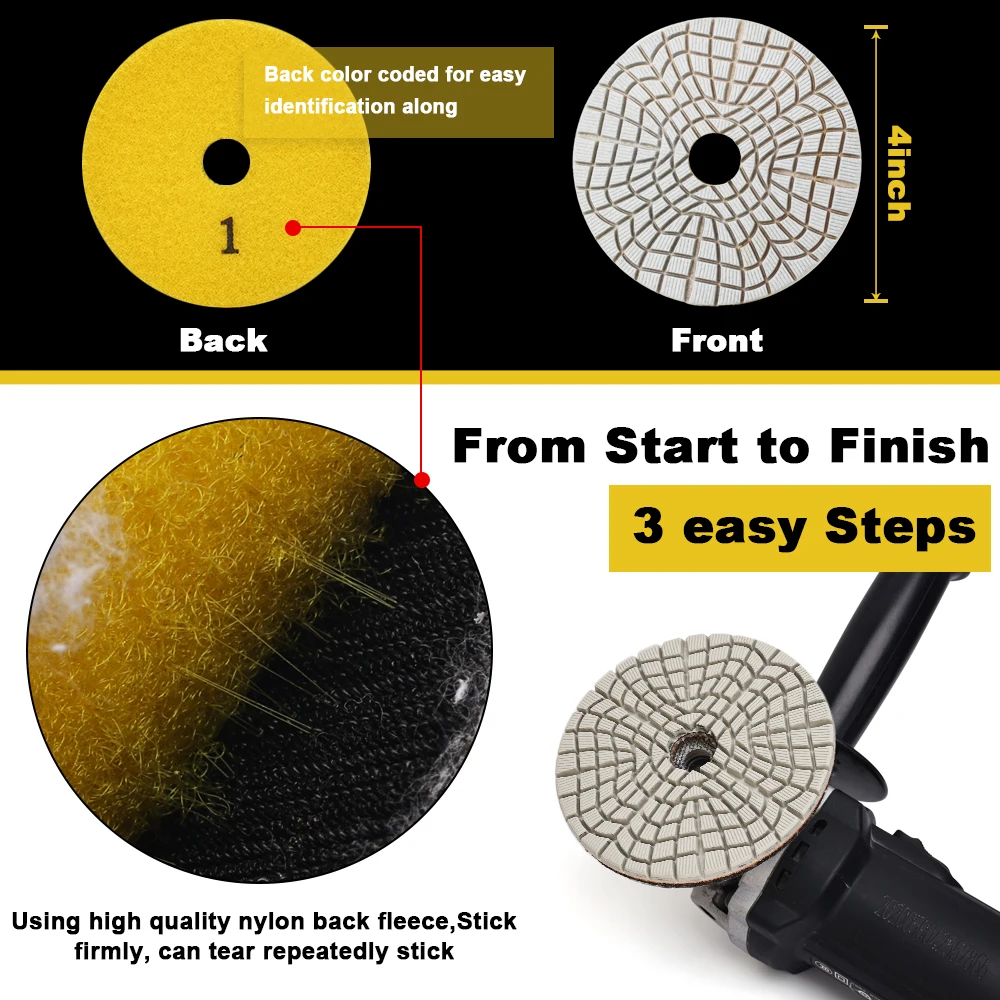 Premium 100mm 4 inch dry/wet flexible 3 step polishing pads with 3.0mm thickness Diamond Granite Polishing Tool Marble Grinding