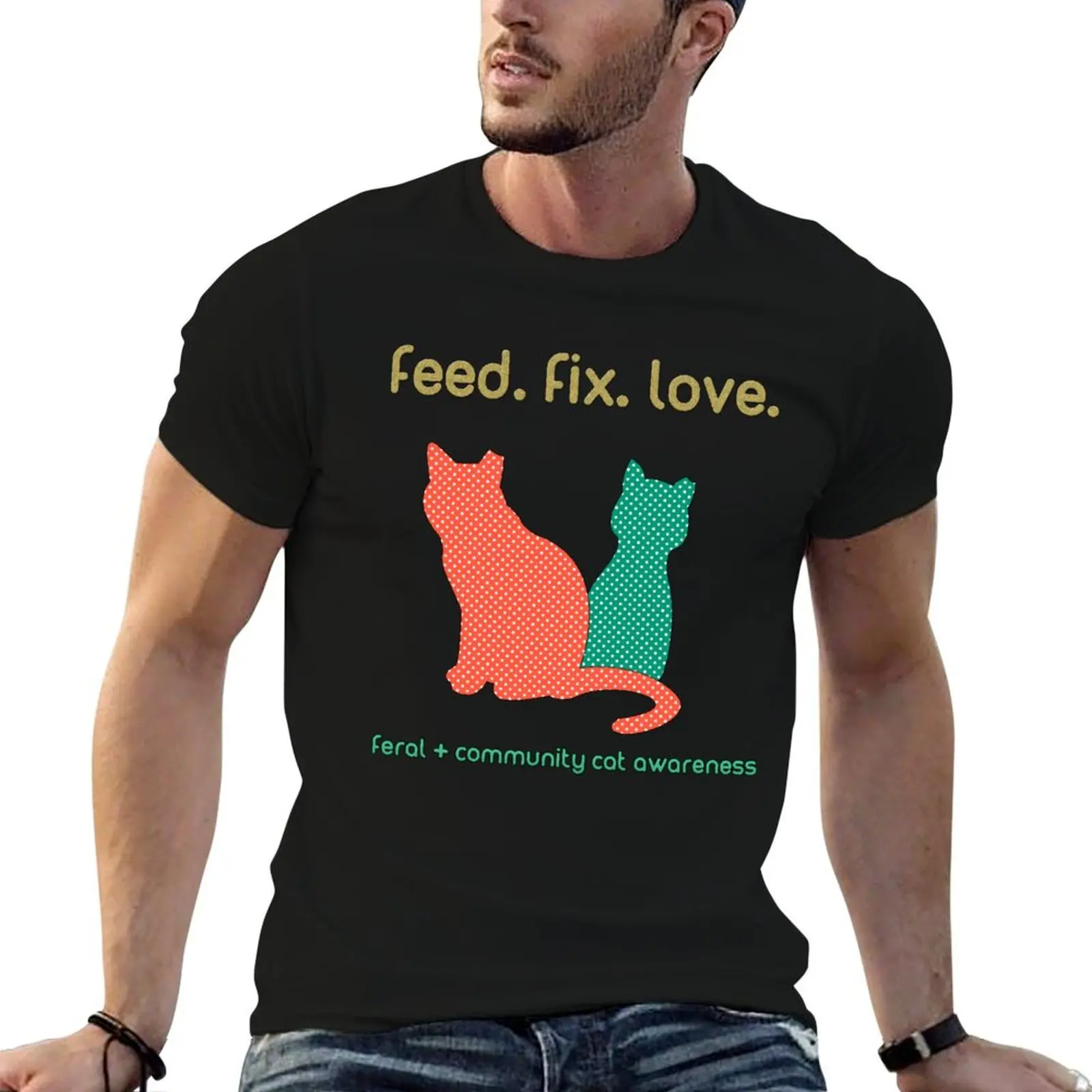 T-shirt Feral Cats and Community Cats Rescue Advocates Feed Fix Love, t-shirts pour homme, pack de t-shirts blancs anime, t-shirt surdimensionné