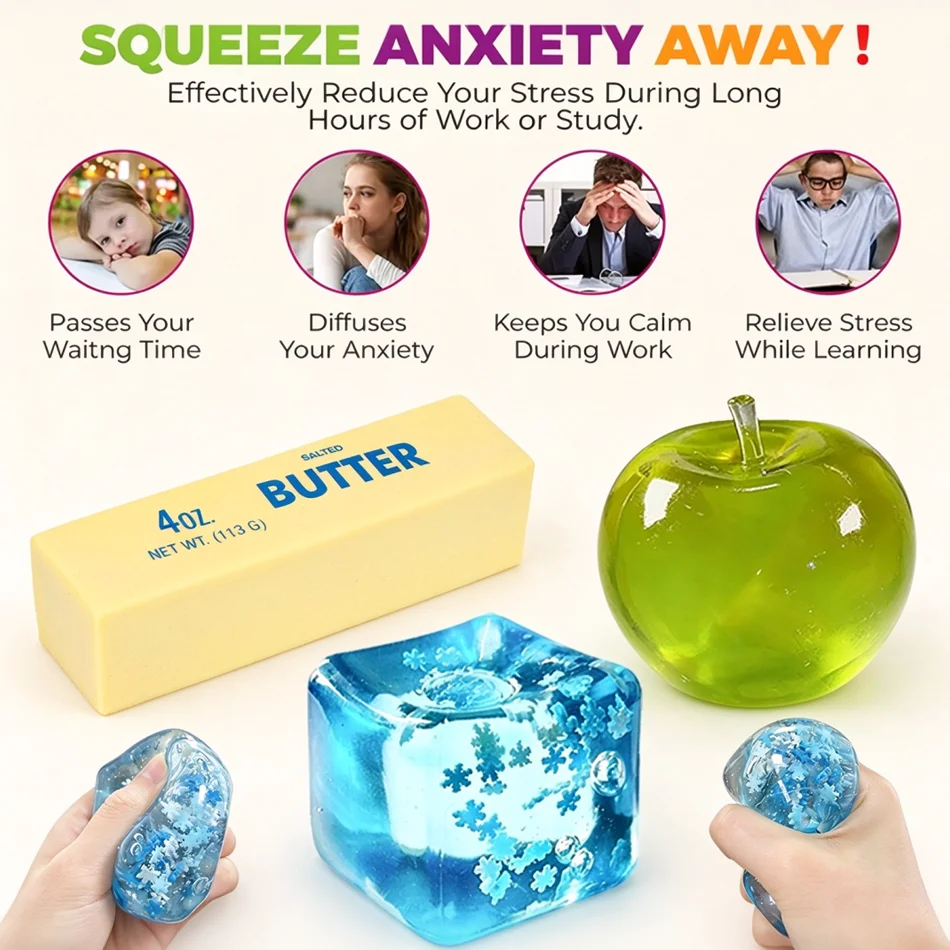 Bestseller Butter Stick Green Apple Cube Squishy Toy Squeeze Vent Sensory Stress Relief Fidget Decompression Toy For Kids Adult