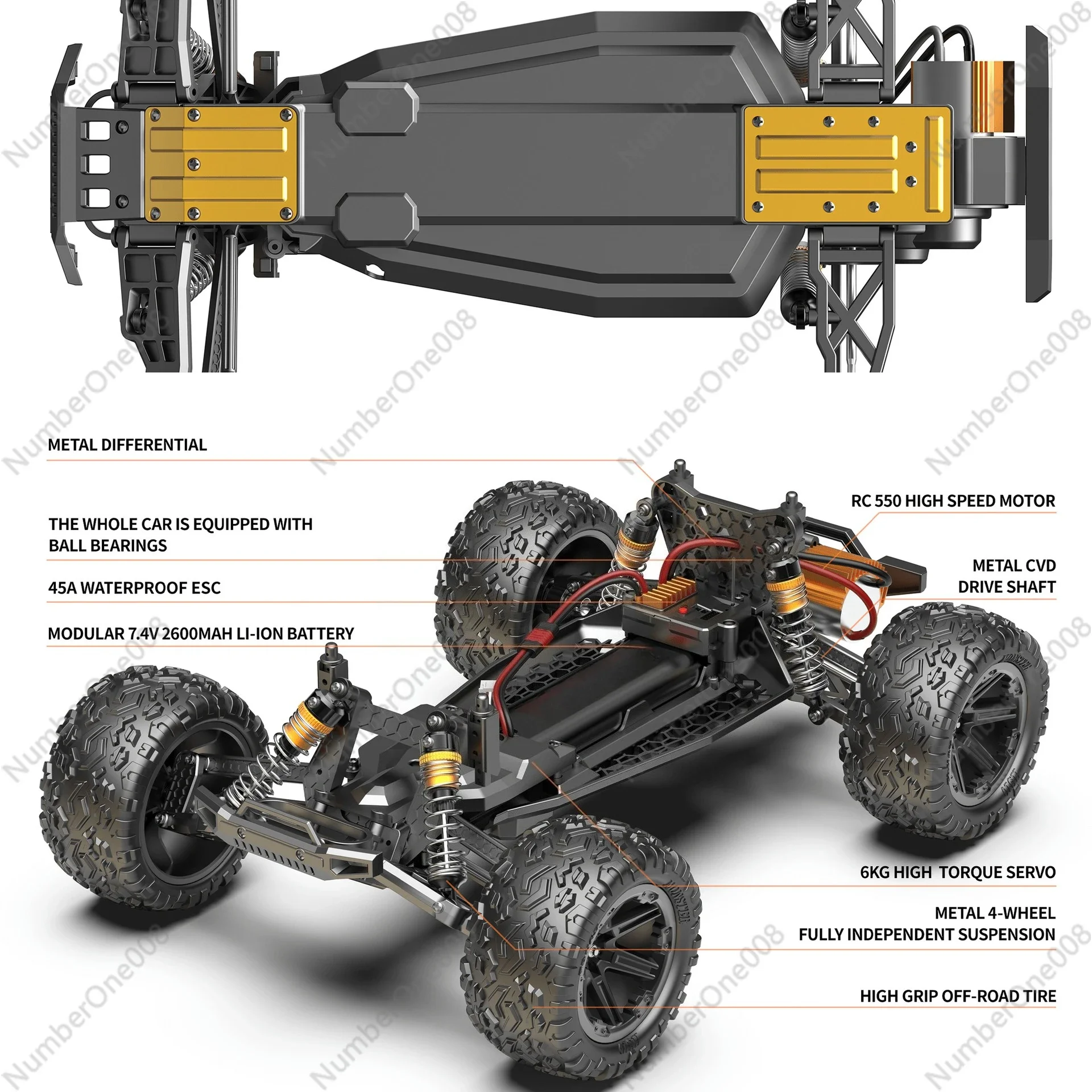 1/10 Scale High Speed RC Truck 45KM/H 2.4GHz Remote Control Car 4WD Off Road