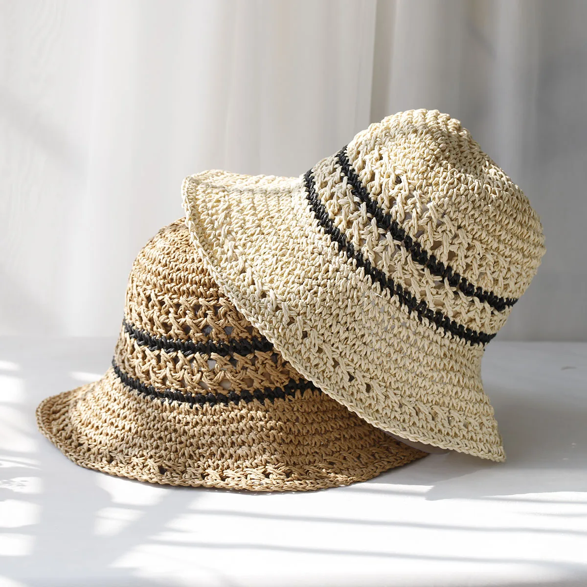 2024 Womens Straw Hats crochet hat bucket hat UV Protection Sun Visor stripe Fisherman\'s Visors Ladies hat Women Summer hat Cap