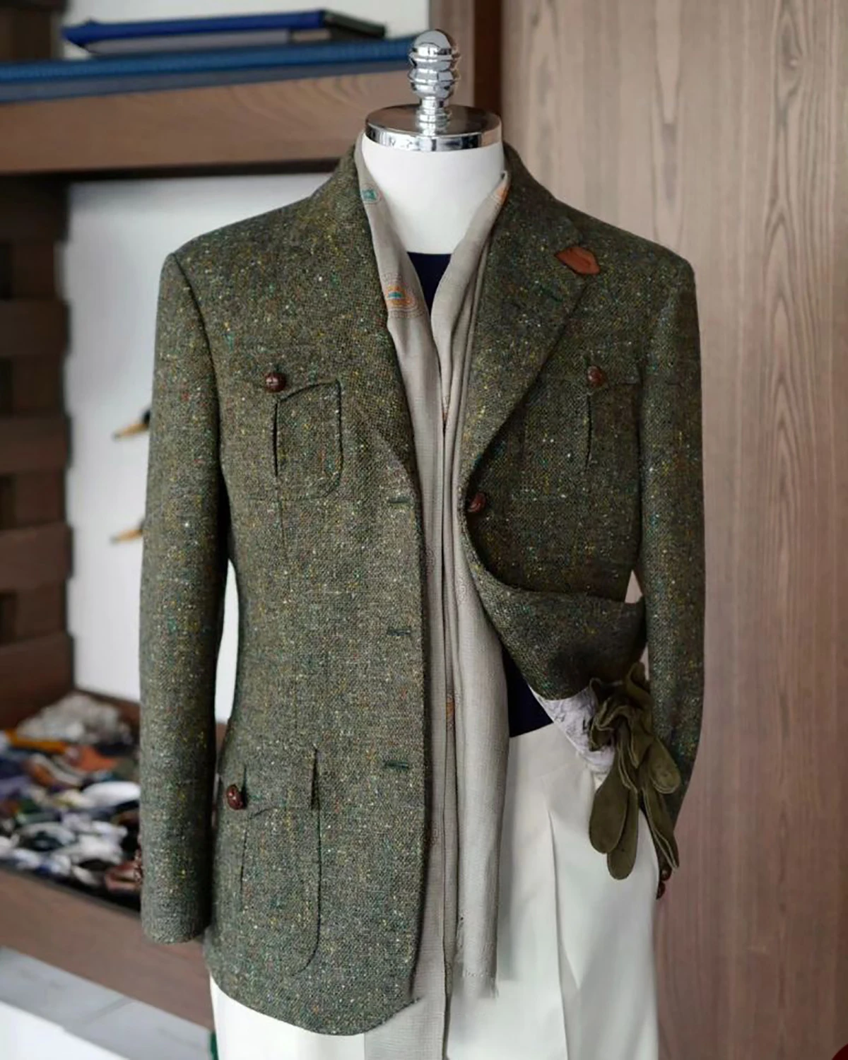 Men's Tweed Woolen Blazer Coat Plus Size Notch Lapel Formal Suits Blazer Customized Thick Winter Warm Outwear Overcoat Jacket