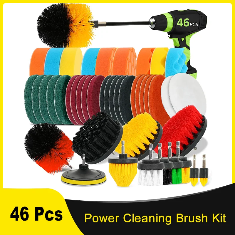 

All-Purpose Power Cleaning Brush Set 46 Piece with Scrubber and Detailing Extended Reach Attachment for Tiles Grout Car Detail