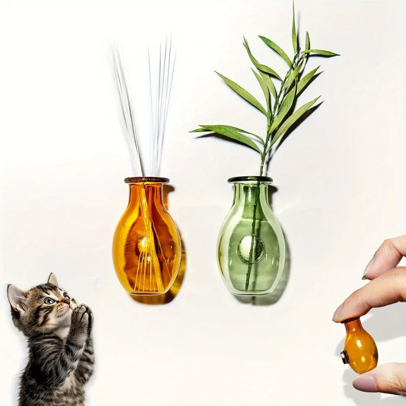 2Pcs Jarvials Mini Vase Magnets Suitable For Refrigerator & Wall Mount, Magnetic Base With Glass Vases, Oval Tiny Flower