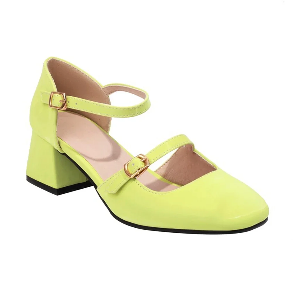 صنادل نسائية موضة كعب سميك مجوف ماري جين مريح برأس مربع أحذية عمل كلاسيكية بسيطة مقاس كبير 46 47 A-03