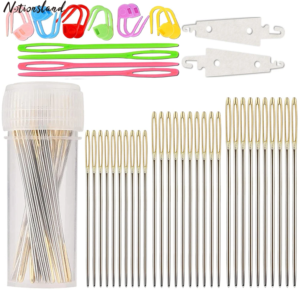 

30Pcs Hand Stitching Needles With 2pcs Metal threader&20pcs Knitting Markers Crochet Clips&10pcs Large Eye Plastic Needle