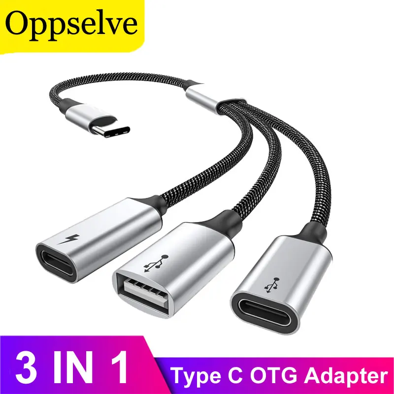 PD 60W Fast Charging USB Type C To 3 USBC OTG Adapter Cable For iPad Pro 3 in 1 USB C Convertor For Macbook Pro Chromebook TV