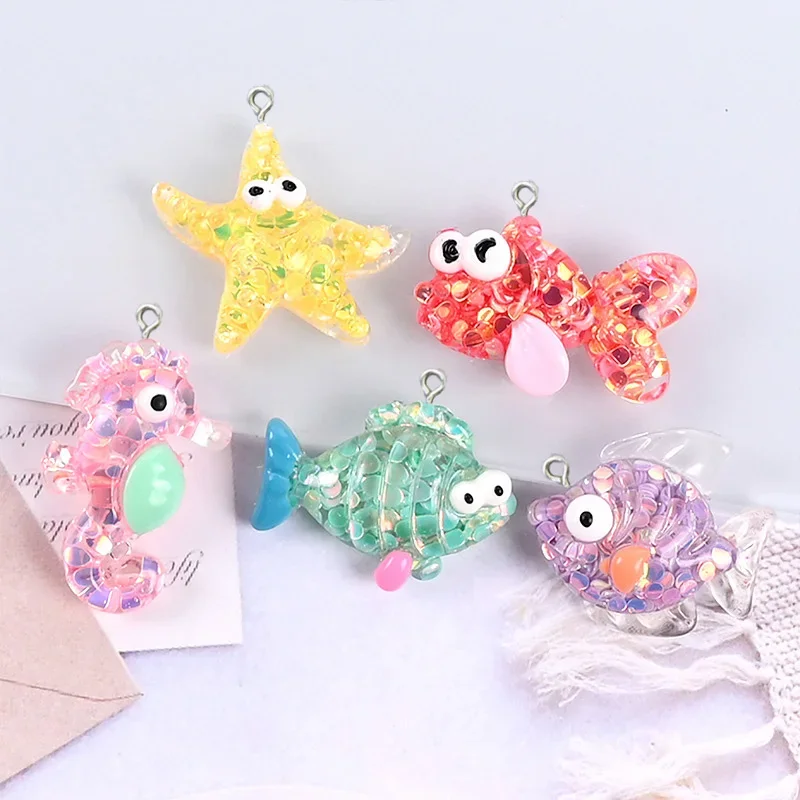 10Pcs Resin Cute Fish Starfish Seahorse Charms Pendants for Bracelet Necklace Keychain Earring DIY Jewelry Making Accessories