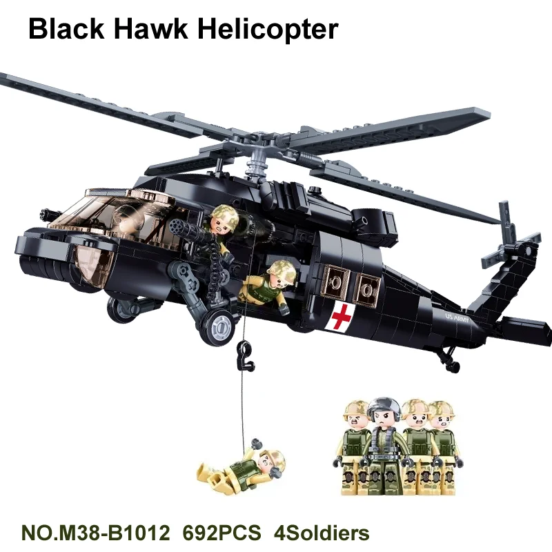 692 PCS WW2 New Military Army Weapon Black Hawk Helicopter Fighter Building Blocks Creative Soldier Bricks Toys For Kid Boy Gift