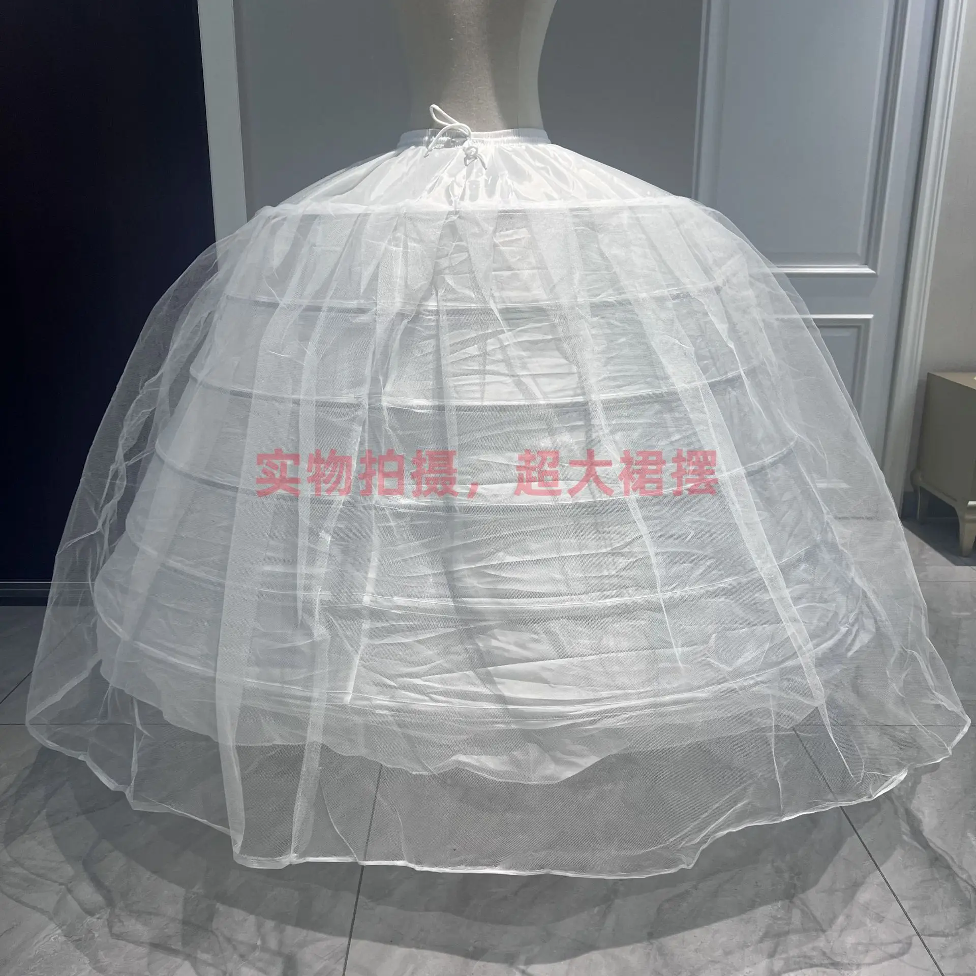 Women 6 Hoop 1 Layered Petticoat White A-line Floor-Length Crinoline Underskirt for Bridal Wedding Dress Ball Gown