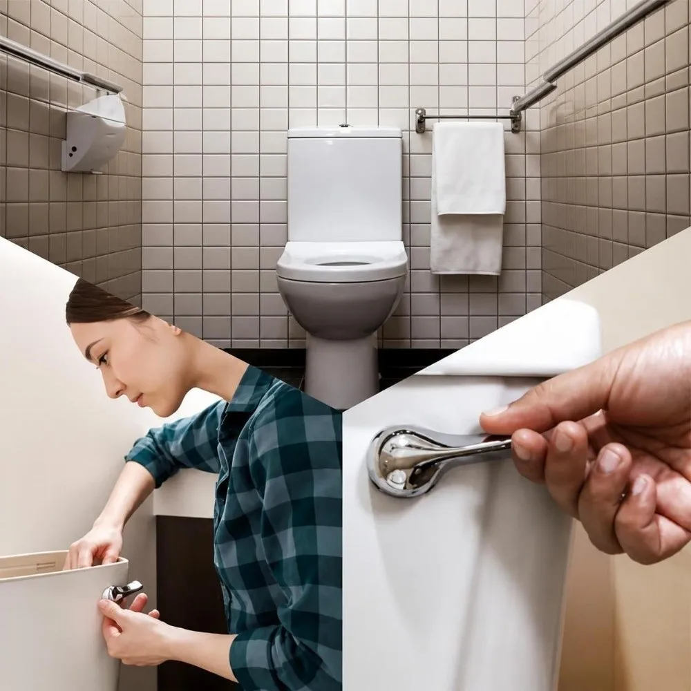 Double Flush Toilet Flush Button Adjustable Easy Install Toilet Flush Handle Cable Operated with Cable Box