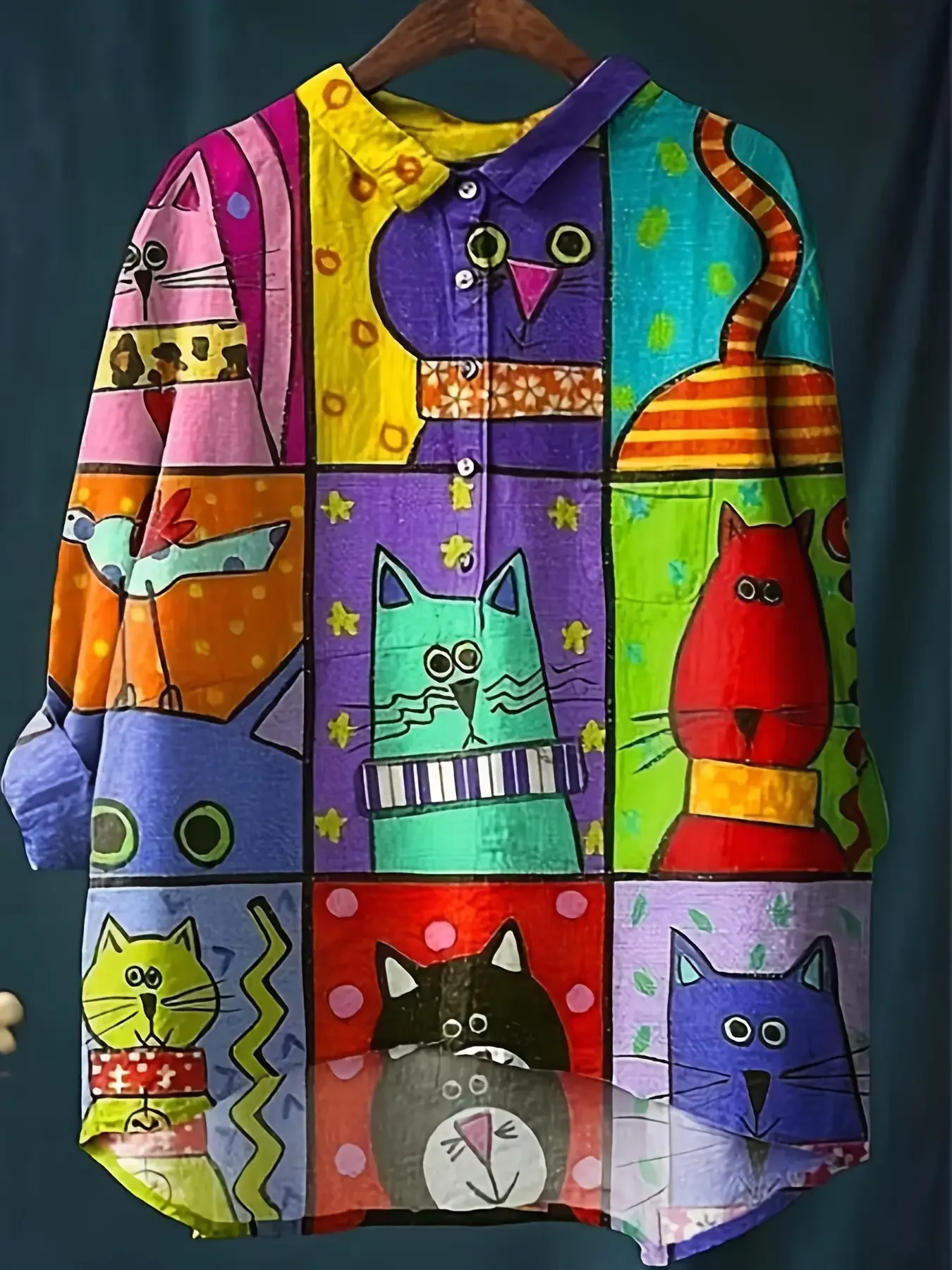 قميص نسائي بياقة مطبوعة جديدة - بلوزة فضفاضة كبيرة الحجم بأكمام طويلة مع حاشية غير متماثلة وجيب على الصدر، طراز قديم