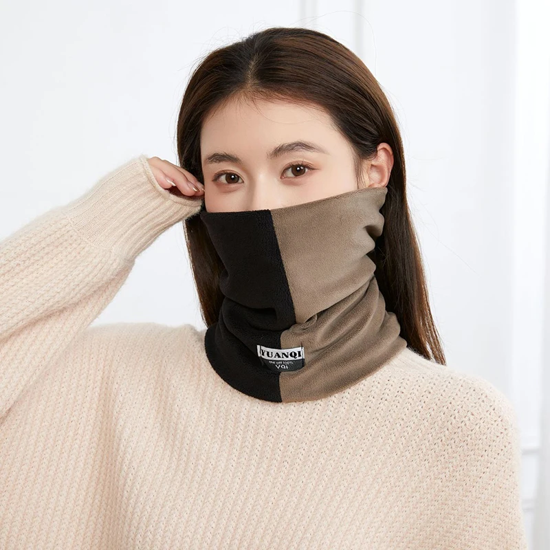 〔CC88〕Outdoor Cycling Versatile Face Cover Scarf Winter Keep Warm Neck Protector Trendy Color Clashing Scarf Double Layer Scarf